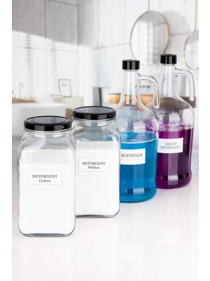 Naturelove Dekoratif Cam 4 Lü Softener ve Sıvı Deterjan Şişesi 3 Lt ve Deterjan Whites Colors Kavanozu 3 Lt