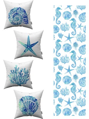Cango Home Mavi Marin Desenli Kırlent Kılıfı 43 x 43 cm Renkli 1 Adet Seti 4KMBS88-RS