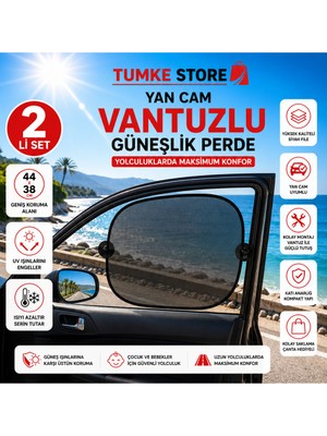 TUMKE Otomobil Yan Cam Güneş Önleyici Perde Pratik Katlanır Yan Cam Perdesi Vantuzlu Isı ve Uv Korumalı 2 Adet