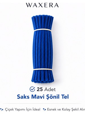 Waxera Saks Mavi Şönil Tel 25 Adet 30 cm | Kendin Yap Çiçek ve Hobi Tasarım Malzemesi