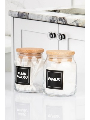 Naturelove 2li Ahşap Vakumlu Kapaklı Kulak Pamuğu ve Pamuk Kavanozu Pamukluk 300 ml