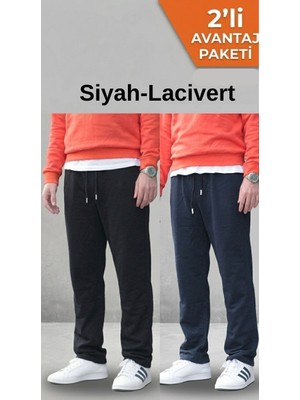 Osyday Erkek 2’li Paket Yazlık 2 Iplik Rahat Kalıp Eşofman Altı Siyah Lacivert