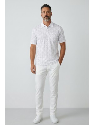 Erkek Simenti Yakalı Cepli Desenli Penye Baba Beyaz Tshirt