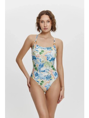 D Lingerie Imprimé Tropical Çapraz Askılı Mayo- DM12007