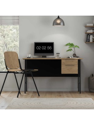 Adore Mobilya Focus Çalışma Masası Florida Meşe - Siyah 130X75X60 cm