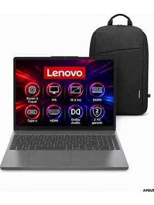 Lenovo Ideapad Slim 3 Amd Ryzen 5 7535HS 24GB 512GB SSD Freedos 15.3" Taşınabilir Bilgisayar + Shopimode Çanta