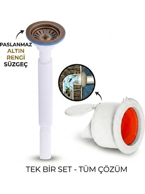 LPD Antik Çöpmak Körüklü Büyük Kafalı Tırnaklı Mutfak Evye Lavabo Gider Si̇fonu (Üstü Paslanmaz Altı Plastik) + Çekvalfli Conta Kötü Koku Böcek Kirli Su Önleyici Lavabo Gider Aparatı