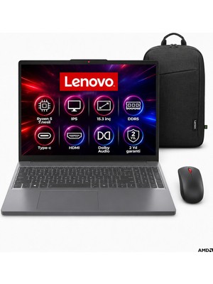 Lenovo Ideapad Slim 3 Amd Ryzen 5 7535HS 40GB 512GB SSD W11P 15.3" Taşınabilir Bilgisayar + Çanta Mouse Shopimode