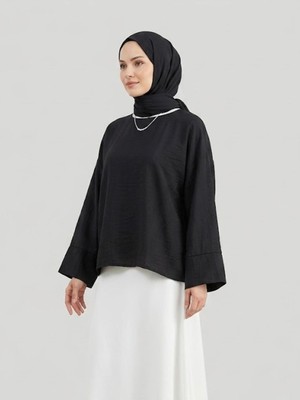 Miostil Geniş Takma Manşet Tunik-Siyah
