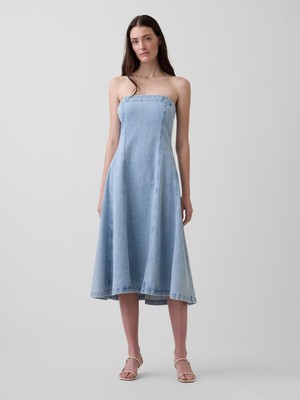Gap Kadın Açık Mavi Denim Midi Elbise
