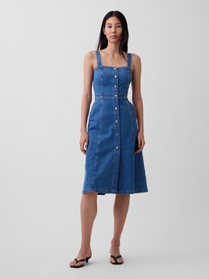 Gap Kadın Mavi Denim Düğmeli Midi Elbise