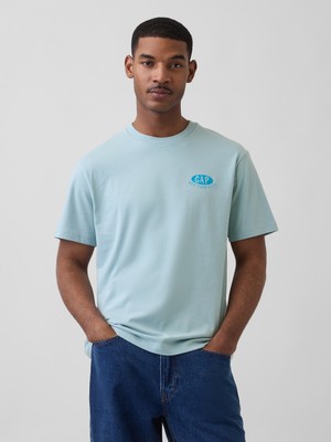 Gap Erkek Açık Mavi Everyday Soft Relaxed Grafik Baskılı T-Shirt