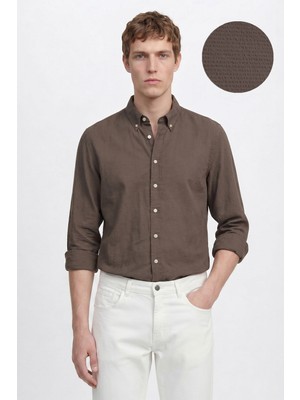 Altınyıldız Classics %100 Pamuk Slim Fit Dar Kesim Düğmeli Yaka Gofre Desenli Gömlek
