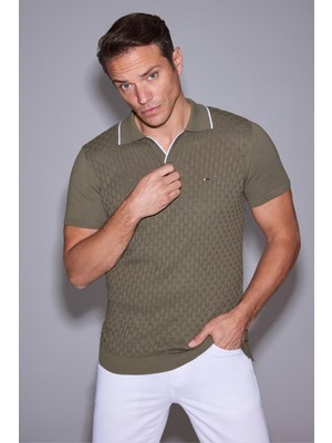 U.S. Polo Assn. Erkek Haki Slim Fit Polo Yaka Triko Tişört 50325116-VR027