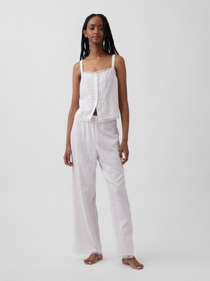 Gap Kadın Beyaz Keten Karışımlı Dantel Kenar Pijama Altı