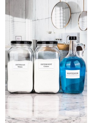 Naturelove 3'lü Banyo Seti 3000 ml Deterjan Beyazlar Renkliler Kavanozu / 1,5 Lt Yumuşatıcı Şişesi Siyah Kapak