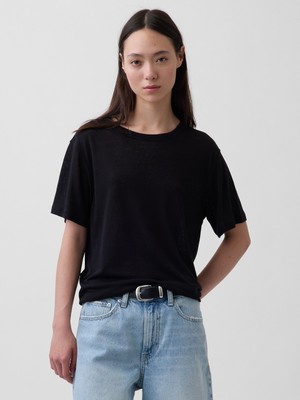Gap Kadın Siyah Keten Karışımlı Relaxed T-Shirt