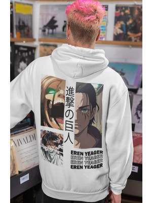 Sevbano Eren Yeager Attack On Titan Anime Sırt Baskılı Unisex Oversize Penye Hoodie
