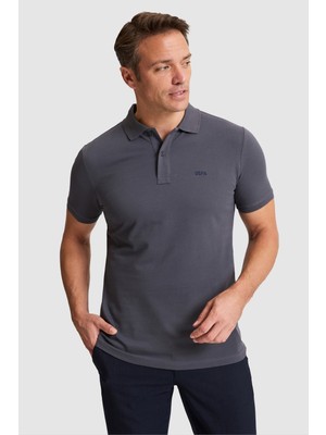 U.S. Polo Assn. Erkek Antrasit Regular Fit Polo Yaka Basic Tişört 50326963-VR006