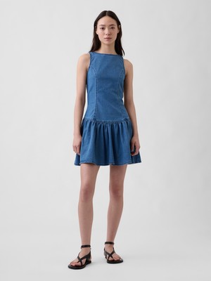 Gap Kadın Mavi Denim Drop-Waist Mini Elbise
