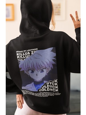 Sevbano Killua Zoldyck Hunter x Hunter Anime Sırt Baskılı Unisex Oversize Penye Hoodie