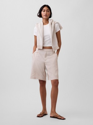 Gap Kadın Bej 9" Low Rise Keten Karışımlı Şort