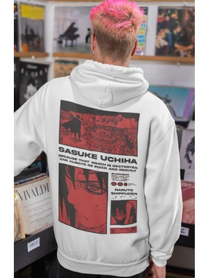 Sevbano Sasuke Uchiha Naruto Anime Sırt Baskılı Unisex Oversize Penye Hoodie