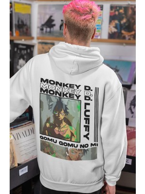 Sevbano One Piece Monkey D. Luffy Anime Sırt Baskılı Unisex Oversize Penye Hoodie