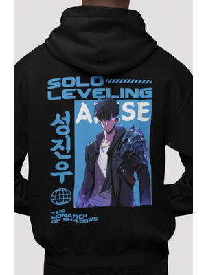 Sevbano Solo Leveling Sung Jinwoo Arise Anime Sırt Baskılı Unisex Oversize Penye Hoodie