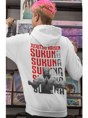 Sevbano Jujutsu Kaisen Ryomen Sukuna Anime Sırt Baskılı Unisex Oversize Penye Hoodie