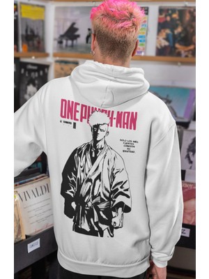Sevbano Tasarım One Punch Man Anime Sırt Baskılı Unisex Oversize Penye Hoodie