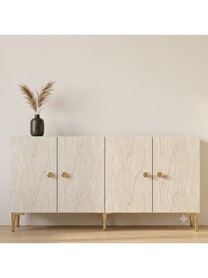 Ceneyra KA1817BTG Simple Konsol ve Tv Sehpası Beyaz-Traverten-Gold 180CM