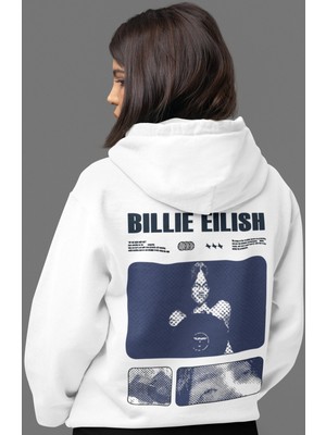 Sevbano Tasarım Billie Eilish Şarkıcı Sırt Baskılı Unisex Oversize Penye Hoodie
