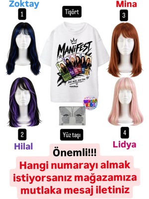Bemora Kids Manifest Baskılı Tişört + Manifest Peruk Saç + Yüz Taşı 3 Lü Set Doğum Günü Parti