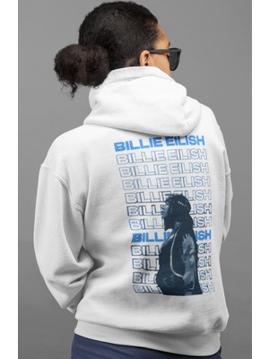 Sevbano Tasarım Billie Eilish Şarkıcı Sırt Baskılı Unisex Oversize Penye Hoodie