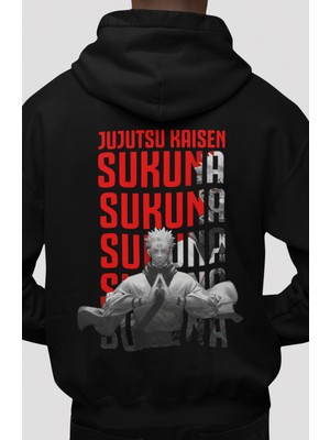 Sevbano Jujutsu Kaisen Ryomen Sukuna Anime Sırt Baskılı Unisex Oversize Penye Hoodie