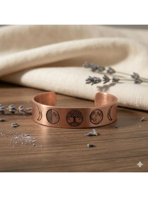 Zib Grips Velvet Copper Hayat Ağacı Ay Evreleri Saf Bakır El Yapımı Boho Bilezik Spiritüel Hediye Unisex