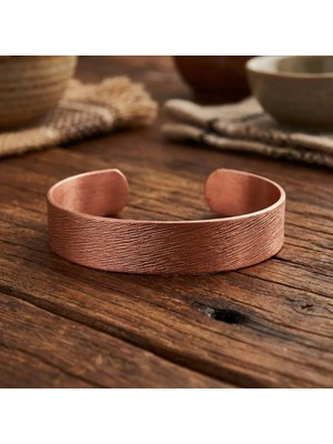 Zib Grips Velvet Copper Çizgisel Desen Saf Bakır El Yapımı Boho Bilezik Spiritüel Hediye Unisex