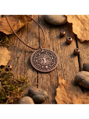 Zib Grips Velvet Copper Hayat Ağacı ve Ay Evreleri Kolye Saf Bakır El Yapımı Boho Kolye Spiritüel Hediye Unisex