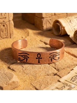 Zib Grips Velvet Copper Ankh ve Horus Gözü Saf Bakır El Yapımı Boho Bilezik Spiritüel Hediye Unisex