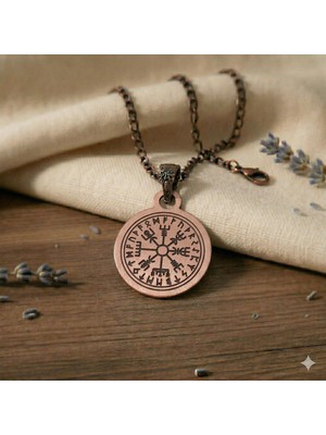 Zib Grips Velvet Copper Vegvisir Viking Pusulası Saf Bakır El Yapımı Boho Kolye Spiritüel Hediye Unisex