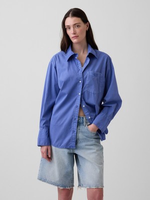 Gap Kadın Denim Mavi Organik Pamuk Poplin Big Gömlek
