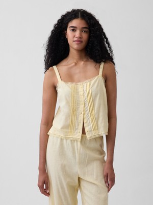 Gap Kadın Sarı Keten Karışımlı Pintuck Kısa Askılı Pijama Üstü