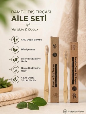 The Elite Home %100 Doğal Bambu Diş Fırçası  / BPA İçermez / Orta Sertlik/ Çevre Dostu/  Aile Seti