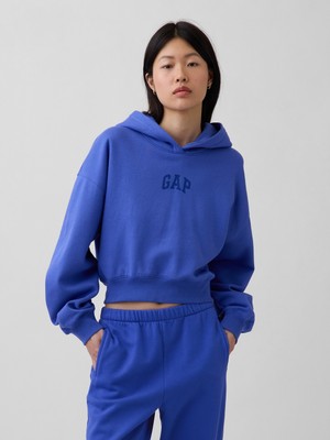 Gap Kadın Kobalt Mavisi Vintagesoft Oversized Crop Logo Sweatshirt