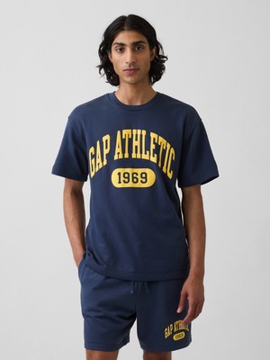 Gap Erkek Lacivert Relaxed Fransız Havlu Kumaş Grafik Baskılı T-Shirt