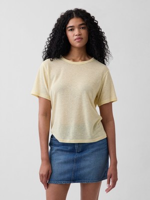 Gap Kadın Sarı Keten Karışımlı Relaxed T-Shirt