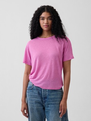 Gap Kadın Pembe Keten Karışımlı Relaxed T-Shirt