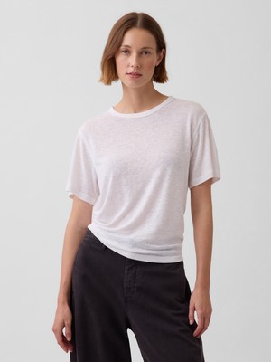 Gap Kadın Beyaz Keten Karışımlı Relaxed T-Shirt