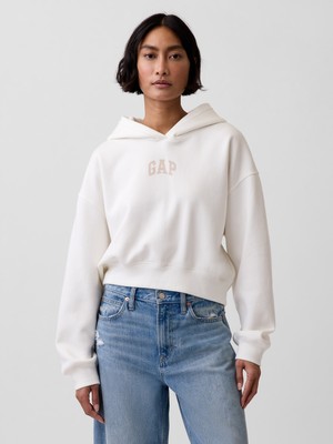 Gap Kadın Beyaz Vintagesoft Oversized Crop Logo Sweatshirt